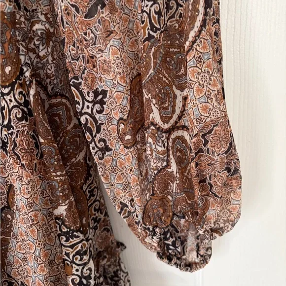 House Of Harlow 1960 Dress Boho Long Sleeve Mini Dress Brown Gold Sparkle size 8 - Picture 9 of 16